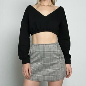 Nasty Gal Black Cropped V-Neck Sweatshirt